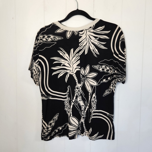 Marfinno Black Floral Leaf Print Knit Top Quiet Luxury Tropical Capsule Office - Picture 5 of 9